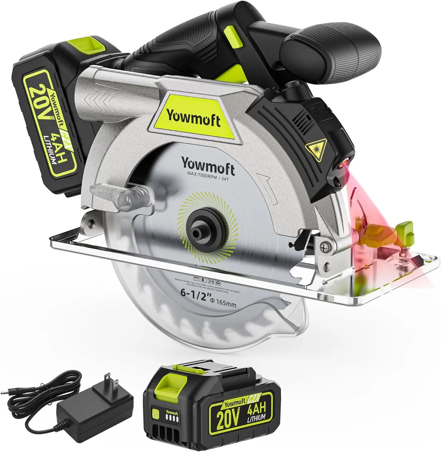 

20V Cordless Circular Saw with 6.5-Inch Blade, 5600RPM Brushless Motor, LED Light & Laser Guide