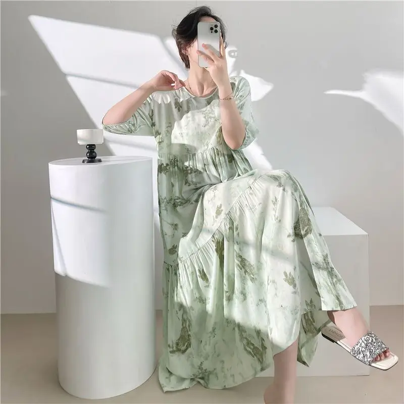 

Новая дизайнерская женская ночная сорочка весна-лето с цветочным принтом, домашняя одежда, пижама, платье для дома, неглиже