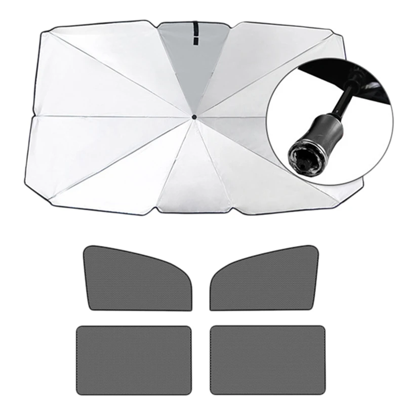 

Car Windshield Sunshade Umbrella UV Block Car Parasol with Broken Window Head+Side Window Sun Visor (55.12X31.11