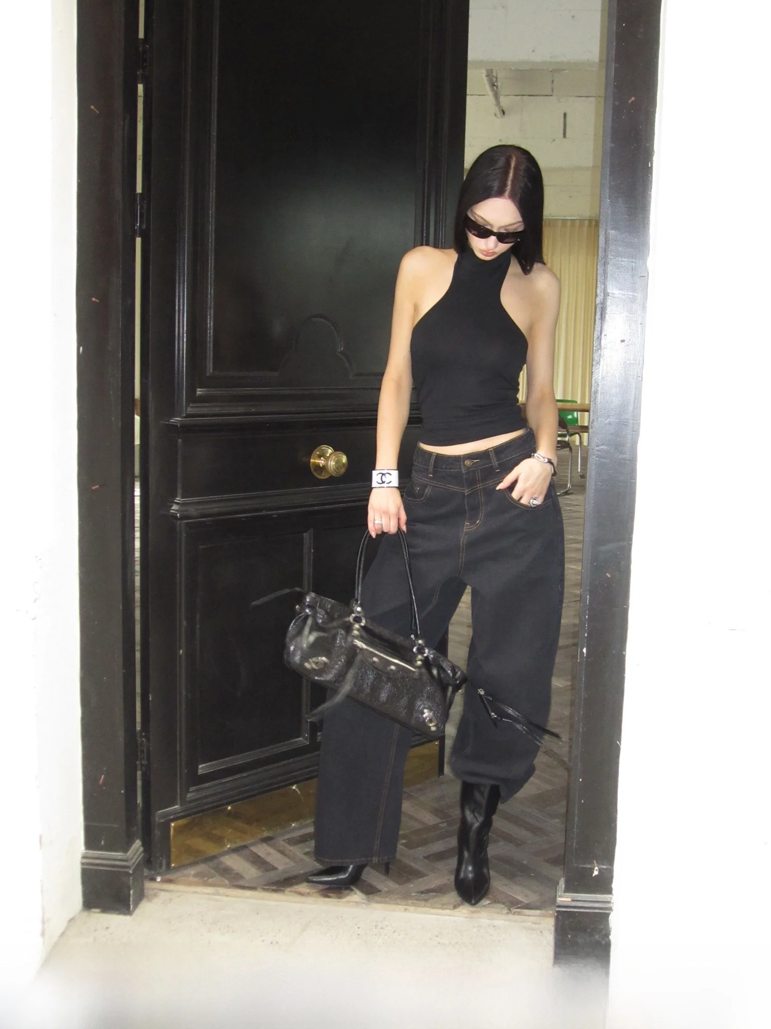 

022stepll Denim CLUB Low Waist Loose Fit Bla Jeans Women's Premium Feeling Lazy Sle Straight Leg Pants