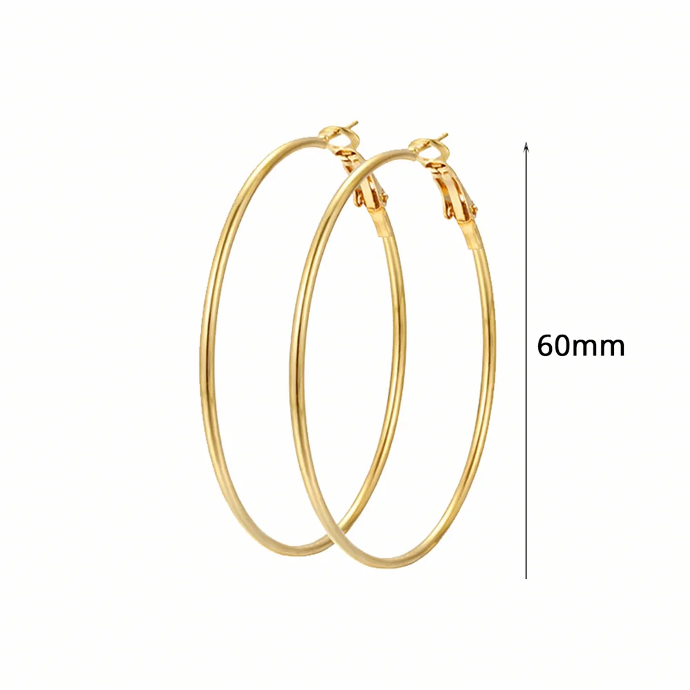 1 Pair Stainless Steel Smooth Big Circle Creole Hoop Earrings For Women Gold Color Party Ear Jewelry Brincos 2024 Hoops Gifts