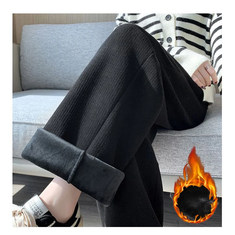 

Зимние теплые зимние женские флисовые брюки с высокой талией для девочек, однотонные термопрямые брюки, женские удобные облегающие брюки