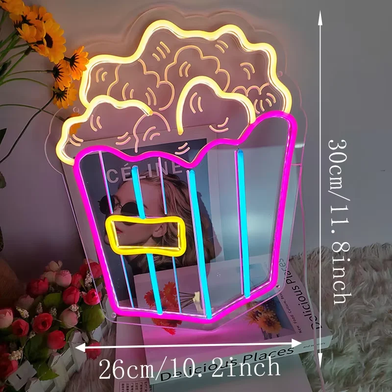 Hamburger Pizza Fries Neon Light For Business Shop Restaurant Eating House Wall Led Sign Fast Food Shop Cinema  Party Decoration