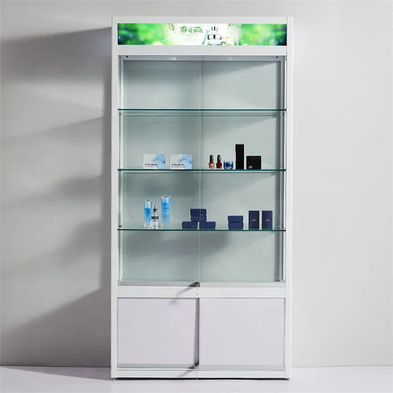 Custom. white color wall showcase cabinet cosmetic display showcase