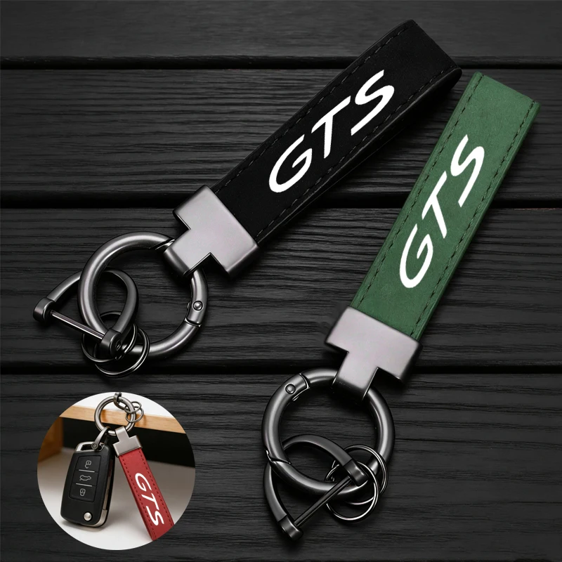 Llavero de Cuero y Gamuza para Porsche Serie GTS 911 GTS 718 Boxster Cayman GTS Panamera Taycan GTS Cayenne Macan GTS