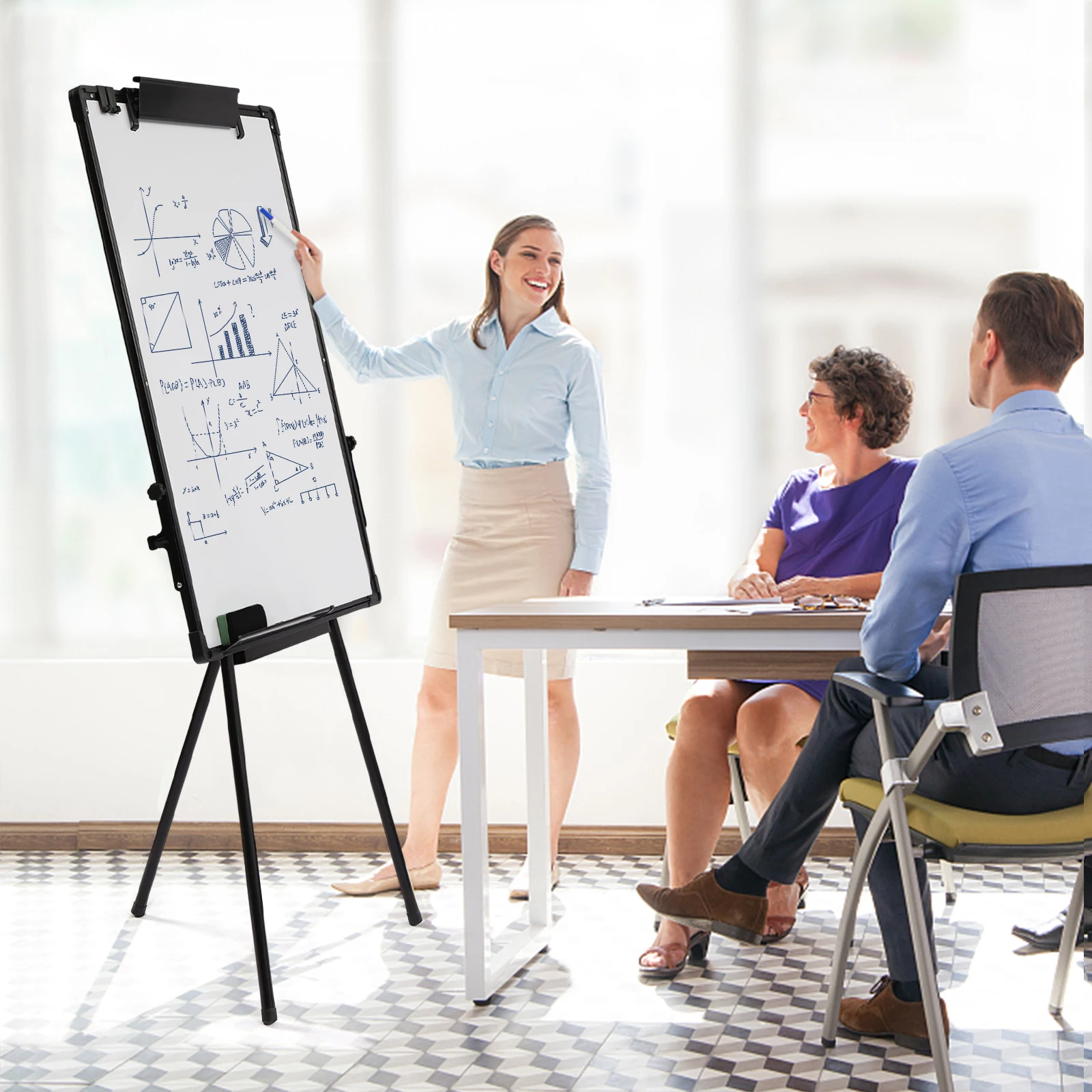 Magnetic Whiteboard Easel Black, Portable Dry Erase Board Height Adjustable For School Office And Home, 36x24 Inches