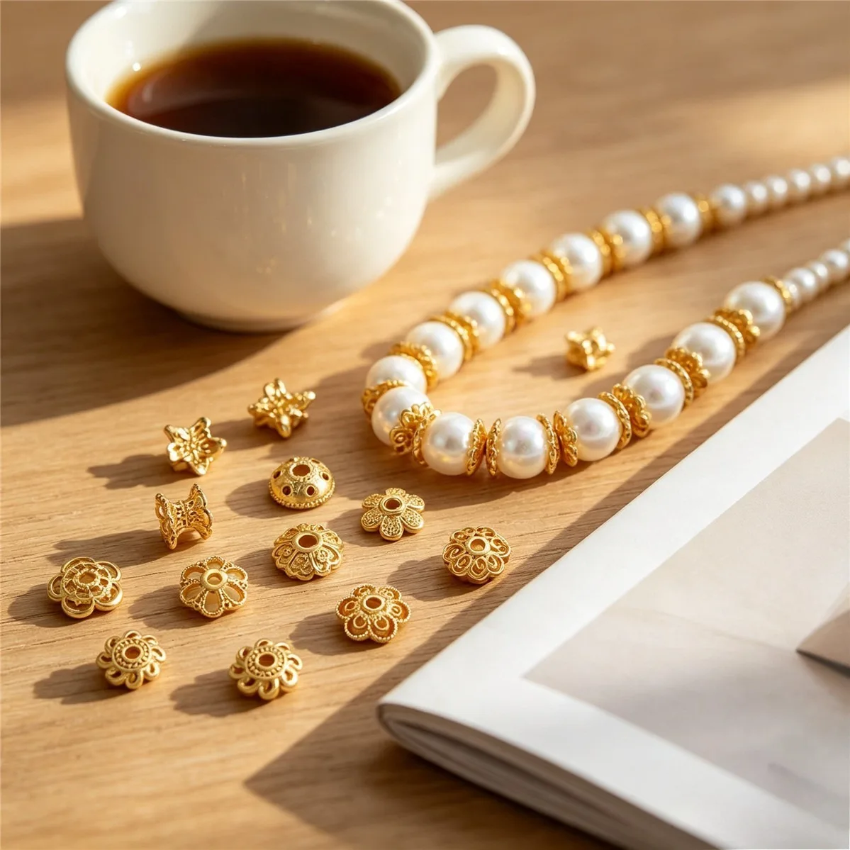 Brass Gold Plated Double Sided Flower Bead Cap Spacer DIY Bracelet Necklace Handmade Jewelry Findings