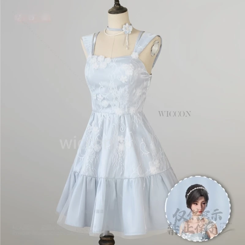 Heroine Cosplay Costume Blue Dress Lolita Set Necklace Dress Outfits Women Game Love and Deepspace Halloween Party Customized