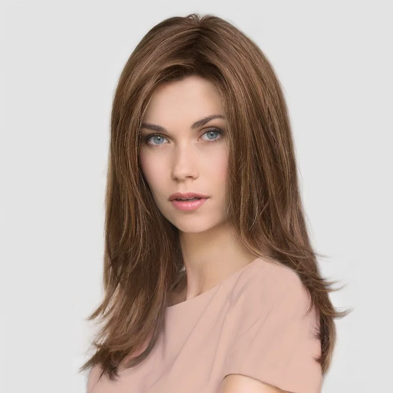 

European and American Women Synthetic Wig Golden Brown Ombre Long Curly Hair Wig Medium-Length Hair for Daily Wear