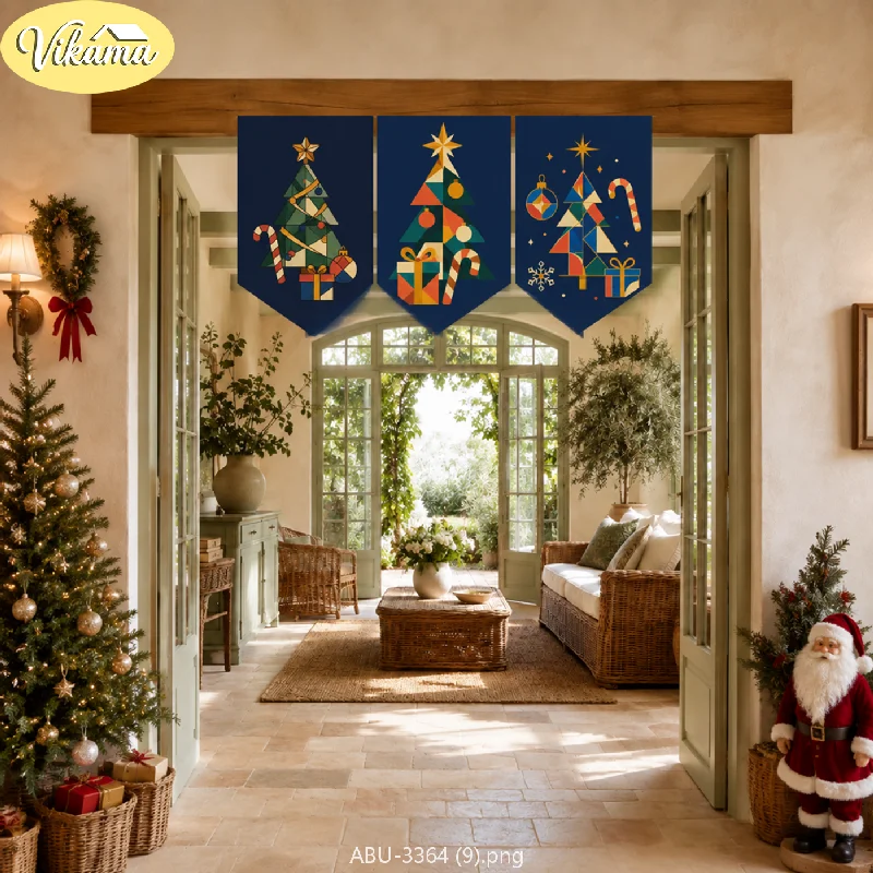 VIKAMA Christmas Red Green Ornament Ball Pennant Banner Tree Candy Cane Snowflake Door Hanging Bedroom Living Room Dorm Home