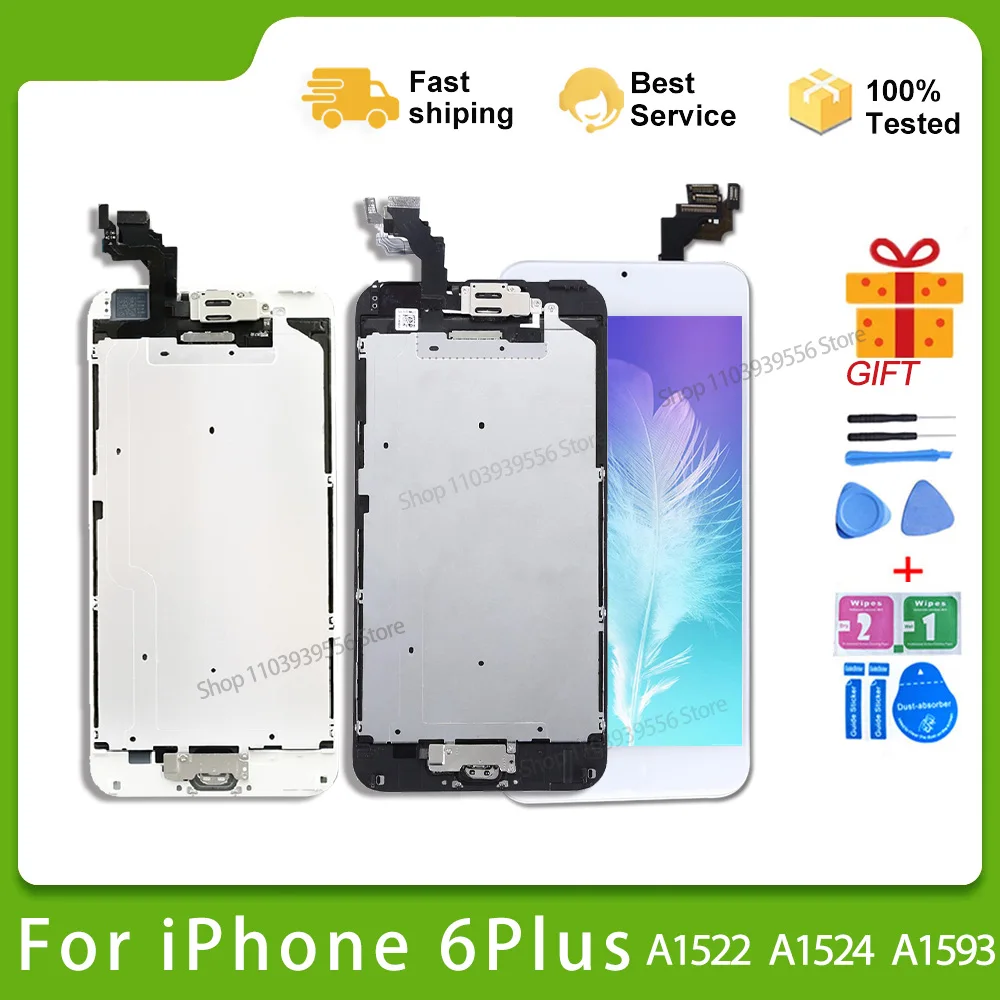ЖК-дисплей для iPhone 6 plus A1522 A1524 A1593 6 p, полный комплект в сборе, сенсорный экран с цифровым преобразователем, сменный экран Pantalla + кнопка для камеры
