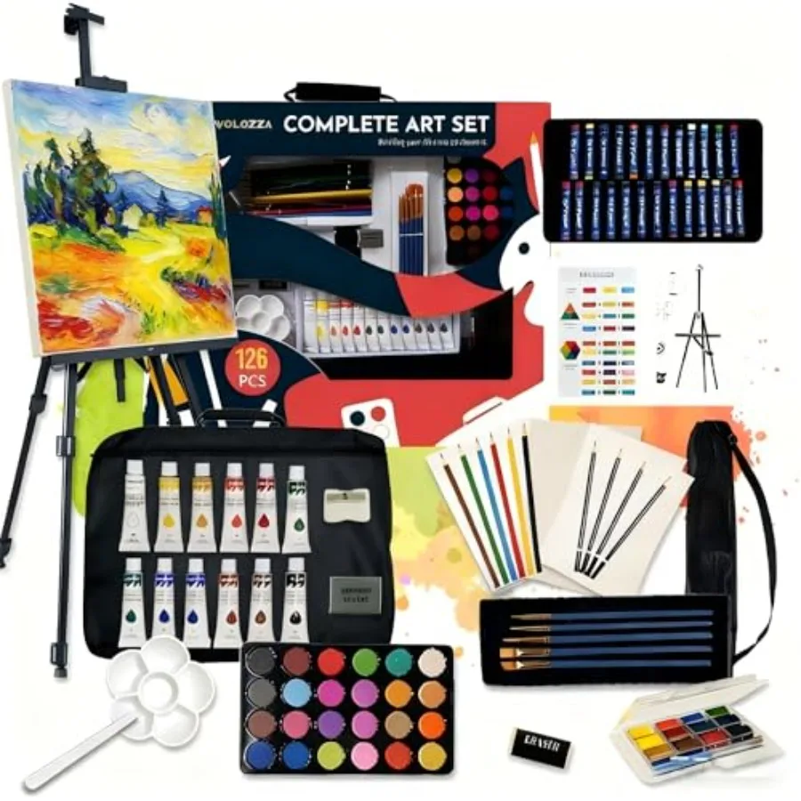 

Набор для акриловой живописи из 126 предметов с напольным мольбертом, набором масляных, акриловых и акварельных красок, отличный подарок для начинающих, студентов и взрослых.