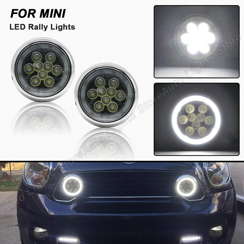 

2pcs Chrome Housing LED Rally Driving Lights Front Bumper Grille For BMW MINI Cooper R50 R52 R53 Additional Headlight