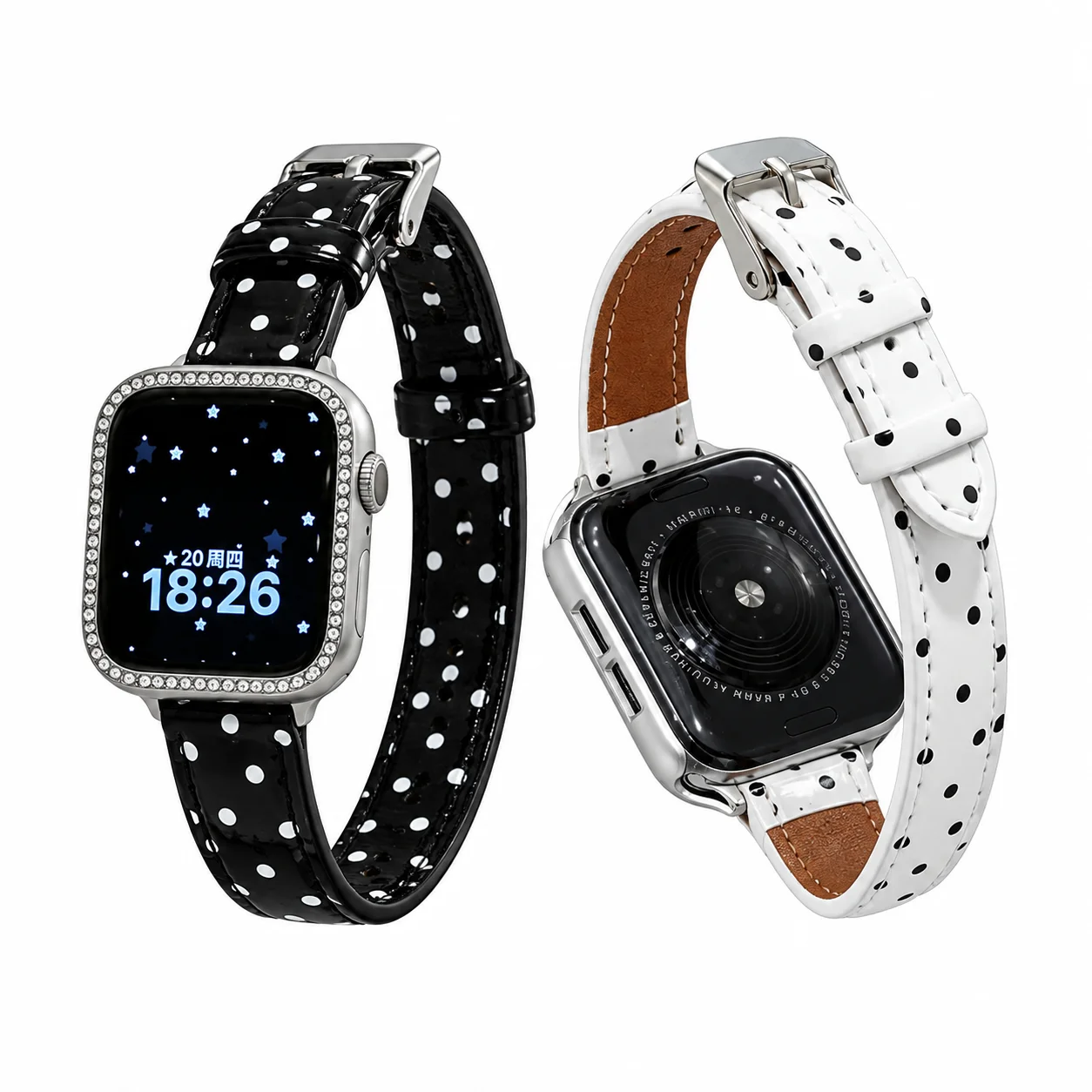 Classic Polka Dot Glossy Leather Strap For Apple Watch Ultra SE 11 10 9 8 7 Vintage Elegant Metal Buckle Ladies Wristband