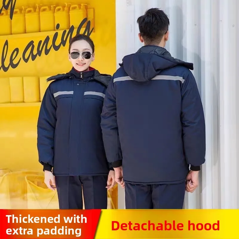 

Утепленный рабочий костюм для мужчин и женщин: износостойкая хлопковая куртка и брюки для стройплощадки, с длинными рукавами, специальный широкий крой