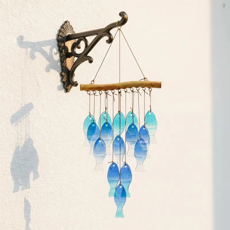 Blue Glass Sea Wind Chimes, Outdoor Glass Wind Chimes, Handcrafted Fish Wind Chimes, Large Glass Wind Chimes, Beach Parties, Wed