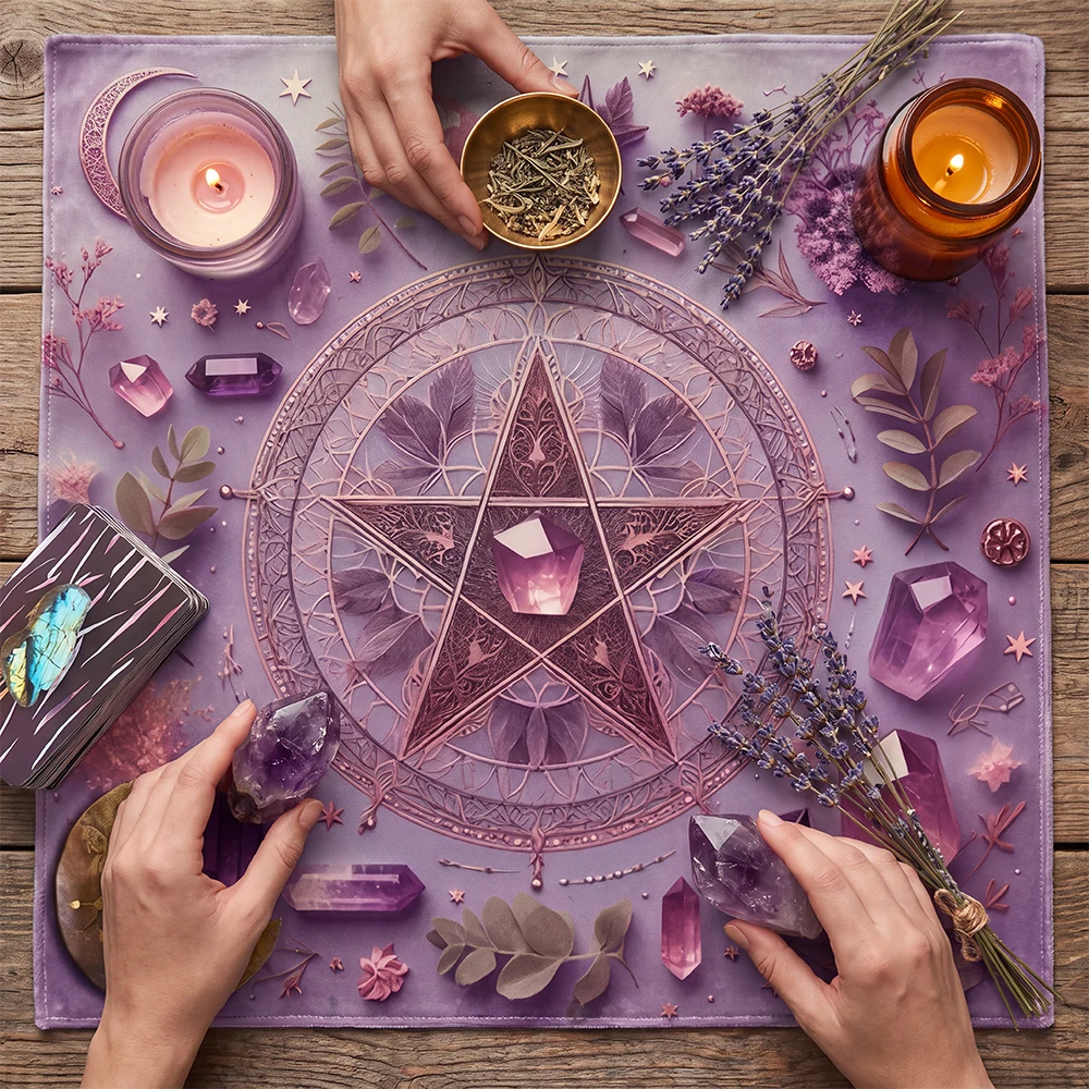 40*40cm Pentagram Triple Moon Tarot Altar Cloth Witch Table Mat Astrology Divination Tapestry Tarot Card Reading Crystal Grid