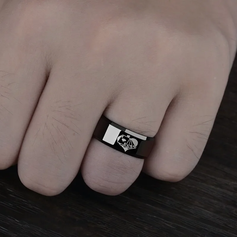 Spades Poker Ring Band Men Ring Stainless Steel Black Spades Poker Finger Ring wholesale