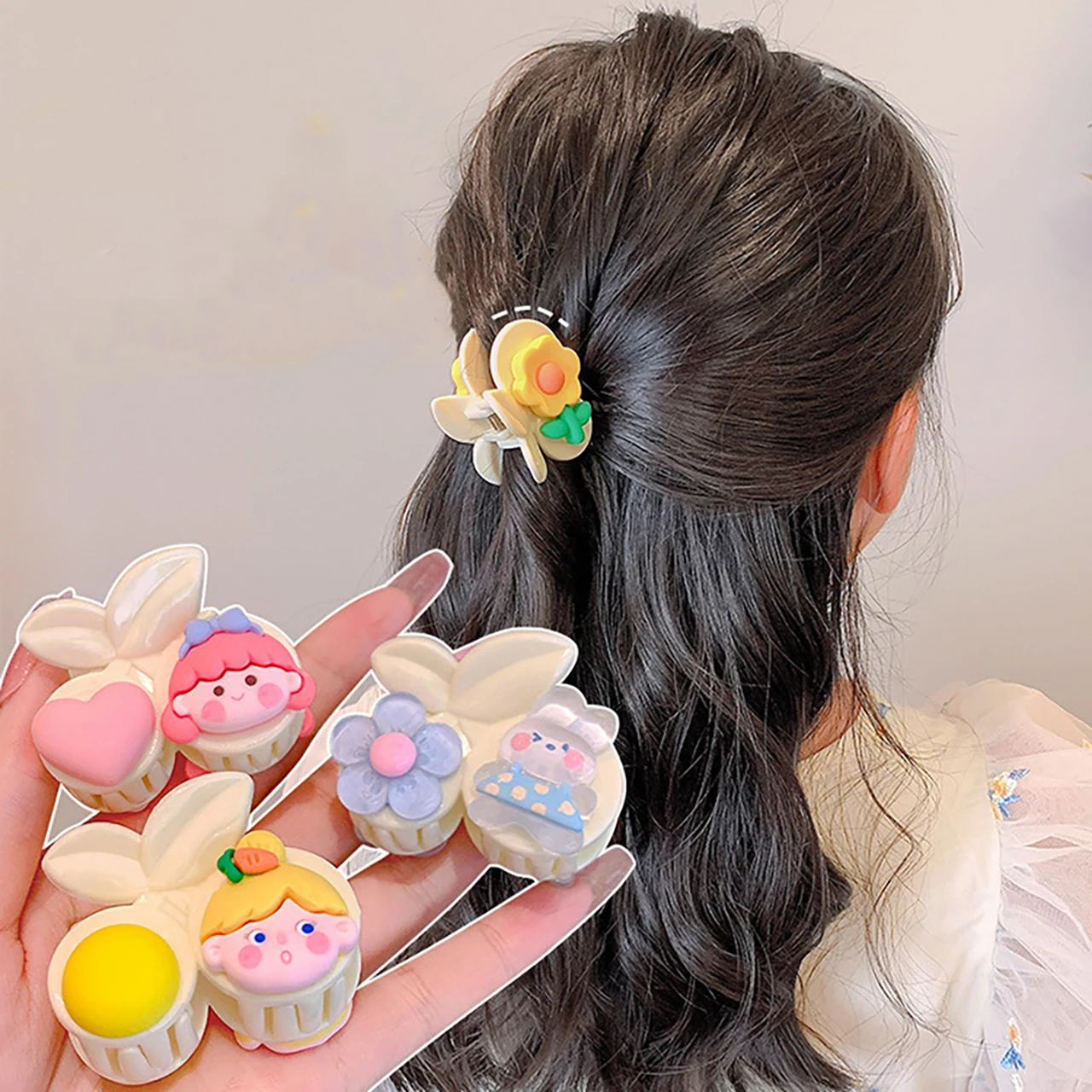 

Cute Cartoon Rabbit Baby Girl Hair Claws Pink Sweet Flower Hairpins Summer Princess Barrettes Kids Hair Accessories Headwear