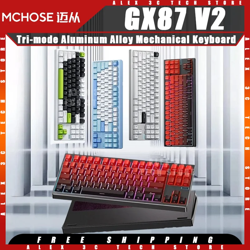 

MCHOSE GX87 V2 Механическая клавиатура Трехрежимная прокладка из алюминиевого сплава Киберспортивная офисная эргономичная игровая клавиатура с горячей заменой