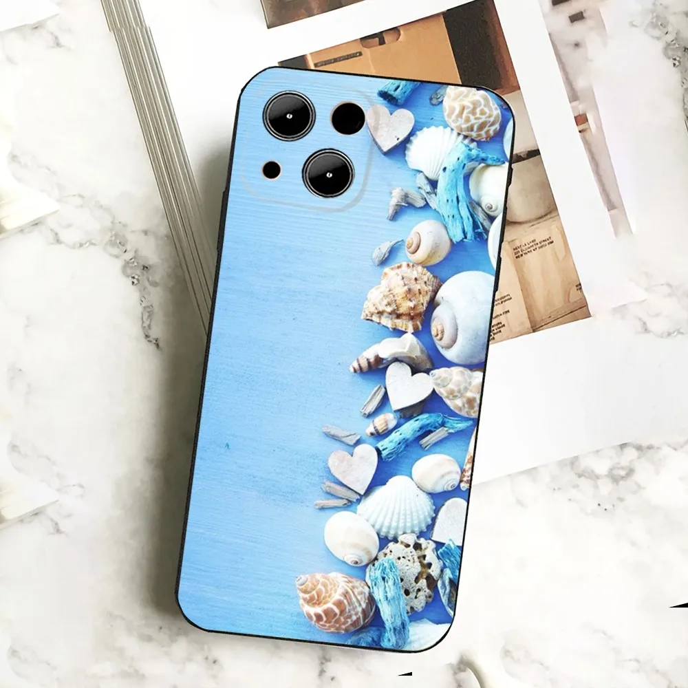 Blue Wood Seashells Sea Star  Phone Case  For IPHONE 15,13,14,12,Mini ,11, Xr, X ,Xs Pro Max 8, 7 Plus Back Cover