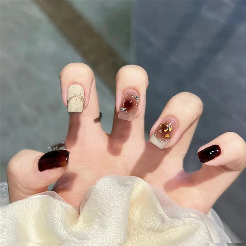 Autumn And Winter Amber Powder Blusher Nail Whitening Temperament Wearing Nail Patch Women Nail Patch Short Nail Patch