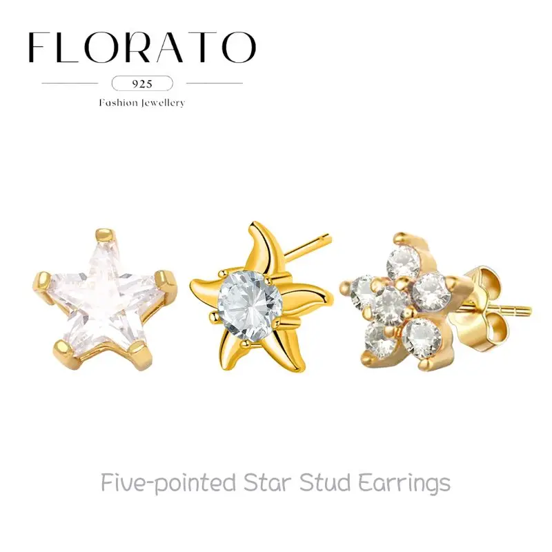 

925 Silver Needle Star multi-color Zircon Five-pointed Star Earrings Cute Exquisite Small Stud Earrings Fashion Party Jewelry