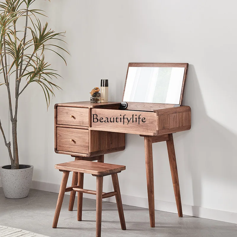 

North American black walnut dresser solid wood clamshell makeup table integrated, simple and modern