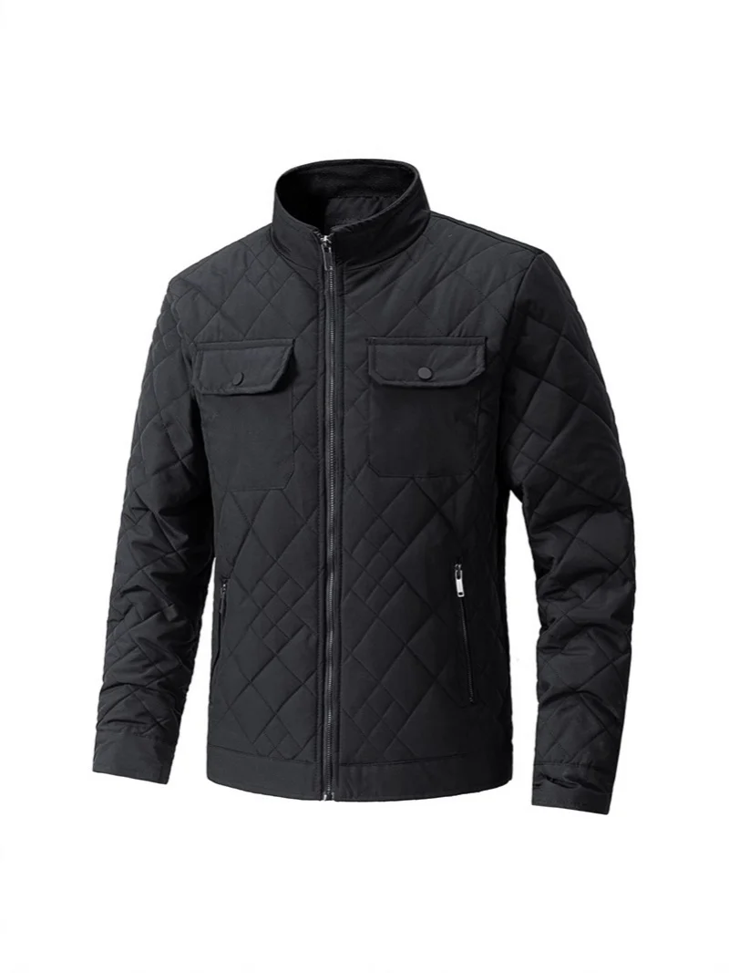 2025 new autumn Urban diamond-shaped checkered cotton men's jacket Add fleece and cotton casual trend coat