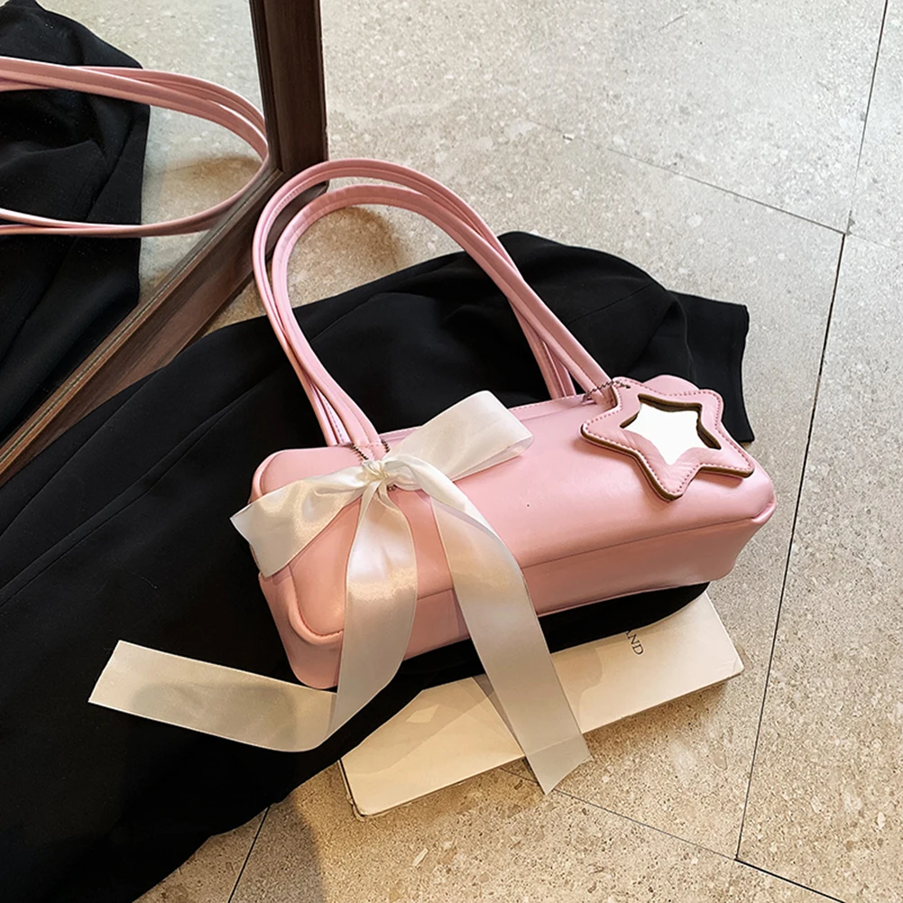 

Women Leisure Armpit Handbag with Star Pendant Fashion Shoulder Purse Solid Color Bow Underarm Handbag Girls Outdoor Daily Bag