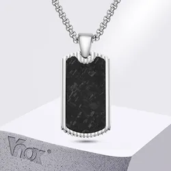 Vnox Luxury Carbon Fiber Dogtag Pendant with Box Chain, Mens Black Silver Color Stainless Steel Necklaces, Business Gift