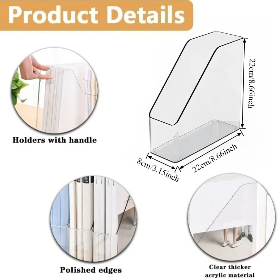 New 1/2pcs Large Capacity Desktop Organizer Box -Transparent Acrylic Bookshelves, Clear Folders, and A Desktop File Organizer