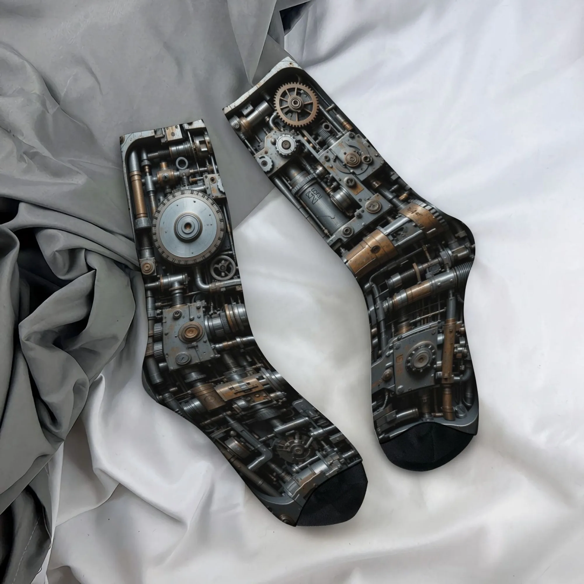 Steampunk Mechanical Gear Men's Socks Retro Industrial Style Casual Fashion Socks Novelty Funny Street Hip-Hop Socks Party Gift