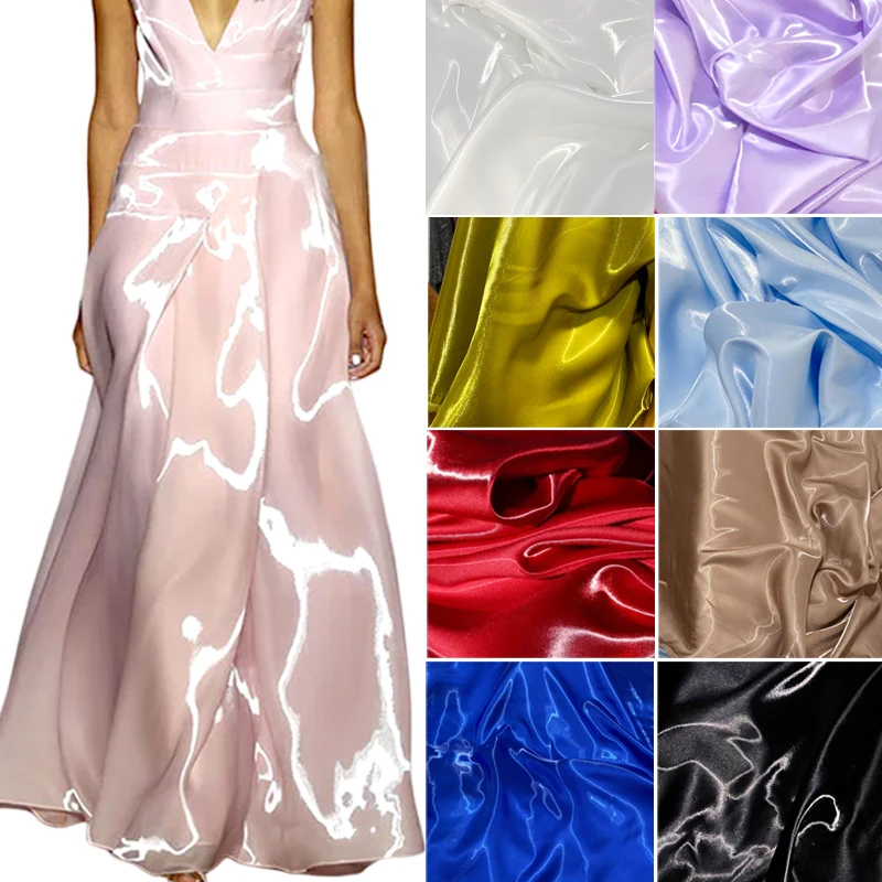 Luxury Glossy Metallic Liquid Satin Fabric Galaxy Shiny Water Gloss Silk Satin Fabric for Dress Suit Clothing Designer Material