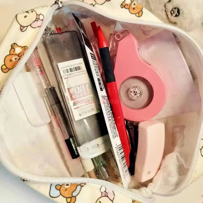 Rilakkuma-Bolsa para bolígrafos de gran capacidad, almacenamiento de papelería de Anime de dibujos animados bonitos para estudiantes, suministros de aprendizaje de alta apariencia, regalo