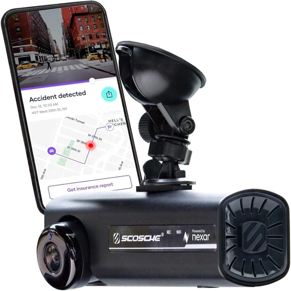 كاميرا Scosche NEXC2128-XCES0 الذكية عالية الدقة ثنائية الاتجاه مدعومة من Nexar مع كوب شفط وذاكرة 128 جيجابايت #1