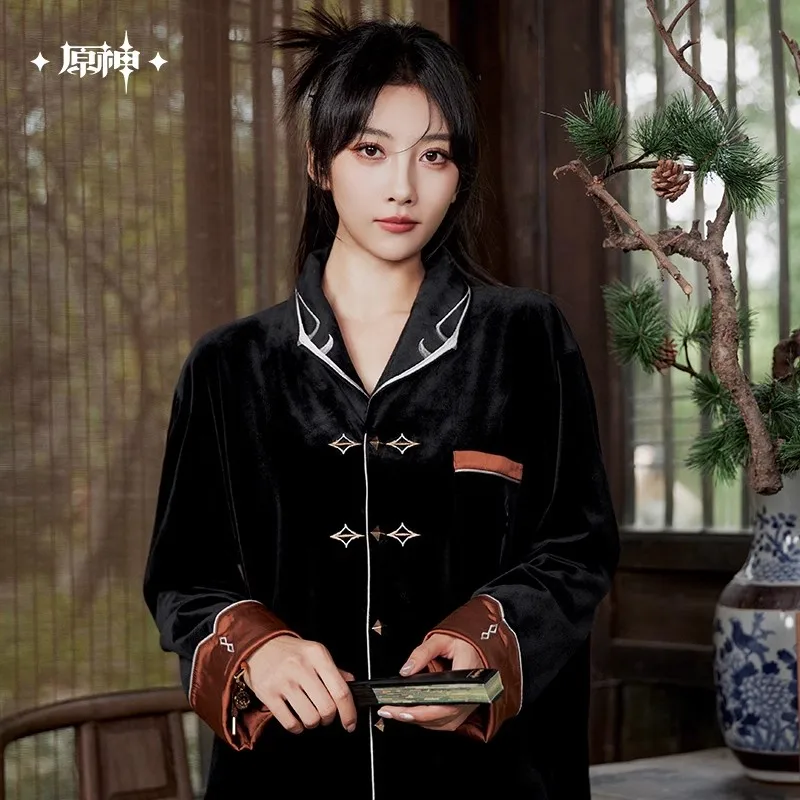 정품 원신 임팩트 종리 테마 시리즈 벨벳 잠옷 세트, 오리지널 홈 잠옷, 애니메이션 선물, MiHoYo 공식