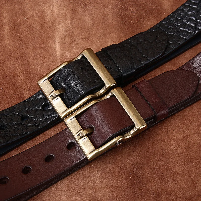 Cintura versatile alla moda in vera pelle retrò da uomo con motivo grezzo, strato di testa in pelle bovina, cintura con motivo bisonte ispessito, larghezza 3,8 cm