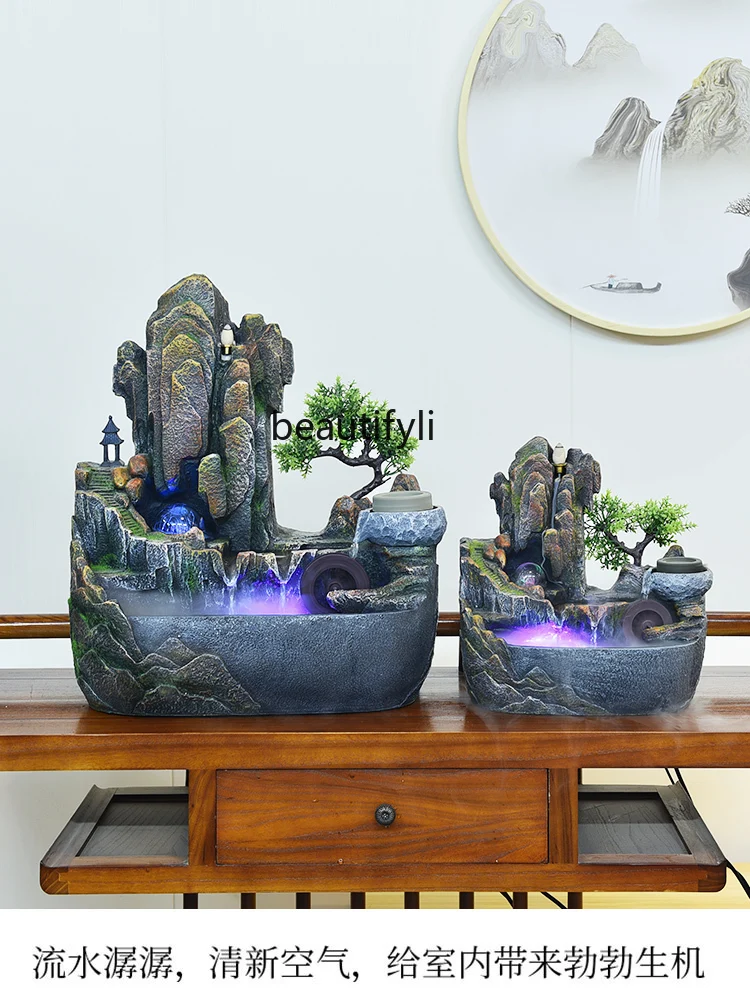 Flowing water ornament rockery landscape fountain living room water wheel feng shui wheel lucky interior decoration circulating