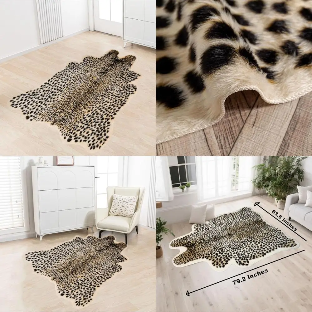 

Leopard Rug Cheetah Rug Animals Printed Hide Mats Faux Fur Cowhide Skin Carpet for Home Office, Livingroom, Bedroom, 5.3ft x 6.6