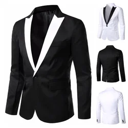 Traje de un solo botón para hombre, Blazer informal ajustado para fiesta y boda, color blanco y negro, Blazers de cuello de diseño sólido, novedad de 2023