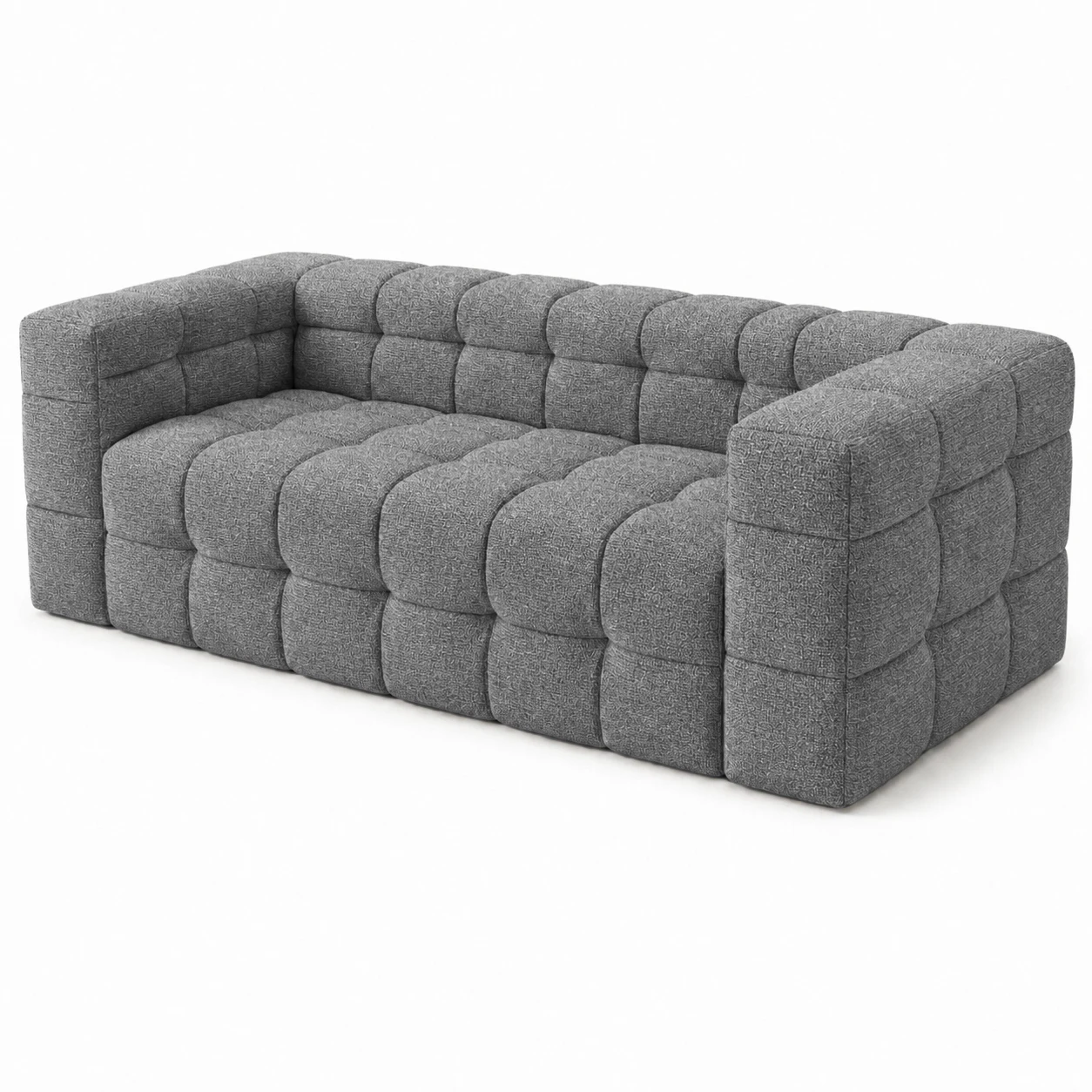 Canapé 2 Places Chenille Gris au Sol - Mousse à Mémoire de Forme - Canapé Fixe Confortable sans Assemblage