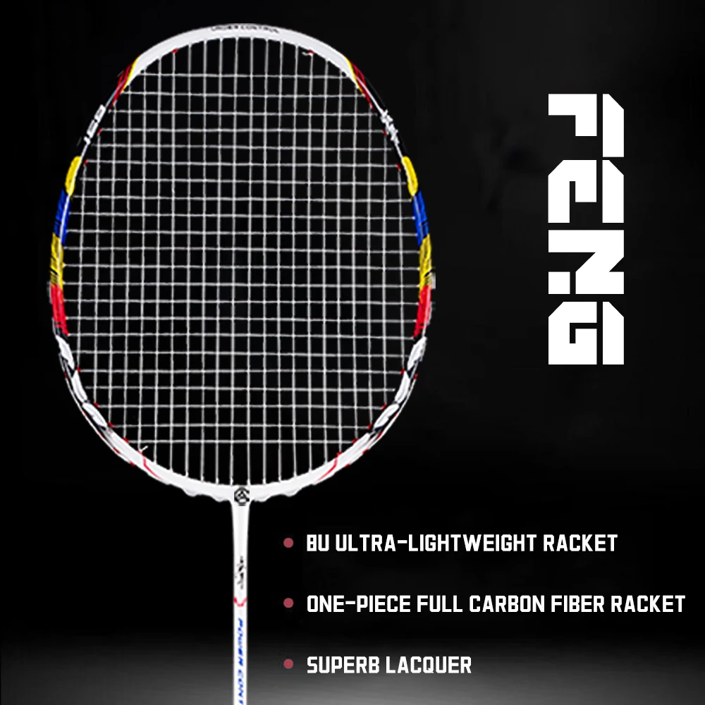 ALPSPORT FENG 8U Ultra Light Full Carbon Fiber Badminton Racket High Elastic Shaft Grip Tape Offensive Fast Attack Max 32 lbs
