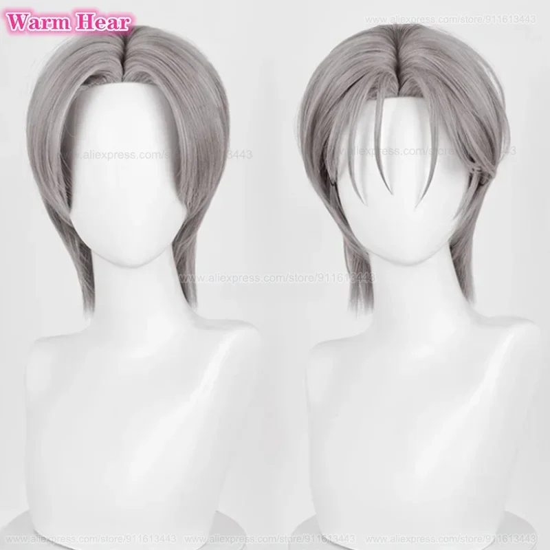 2 스타일 애니메이션 합성 머리 짧은 30cm 그레이 코스프레 애니메이션 가발 내열성 헤어 할로윈 파티 가발 + 무료 가발 모자