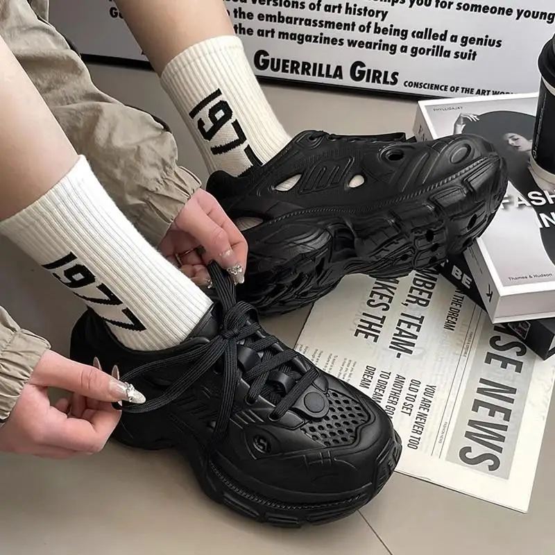 

Повседневные массивные кроссовки Eva на шнуровке, женские летние модные туфли на мягкой подошве 2024, женская удобная нескользящая спортивная обувь