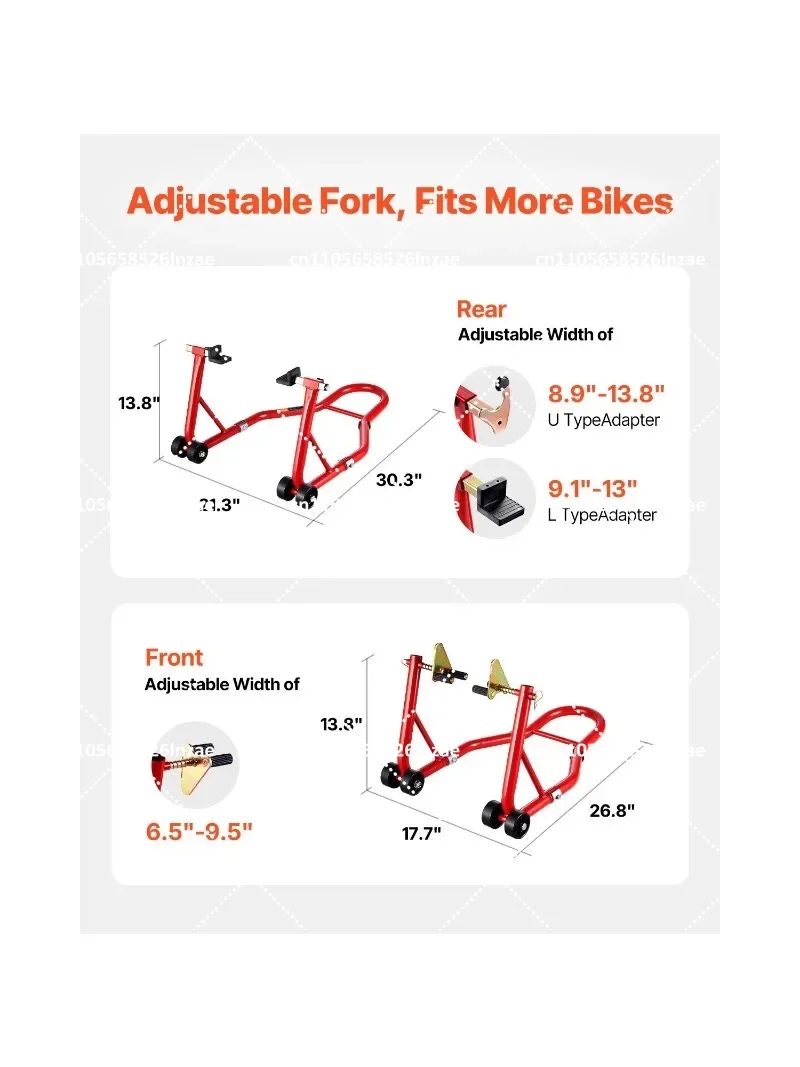 850lbs Dual-Fork Swingarm Spool Motorcycle Stand Lift Combo for Sport Bikes Front And Rear Support