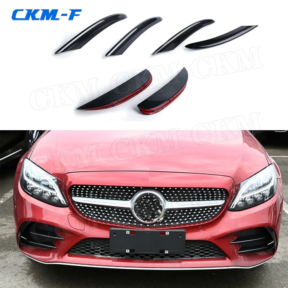 

Carbon Fiber Front Bumper Fog Lamp Decoration Strips Trim for Benz C Class W205 C205 C180 C260 C300 2019-2022 ABS Cover 6PCS/Set