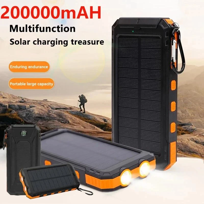 200000mAh Solar Power Bank Outdoor Wild Camping Large Capacity Backup Power Portable With Compass Supply Rapid Charging 2024