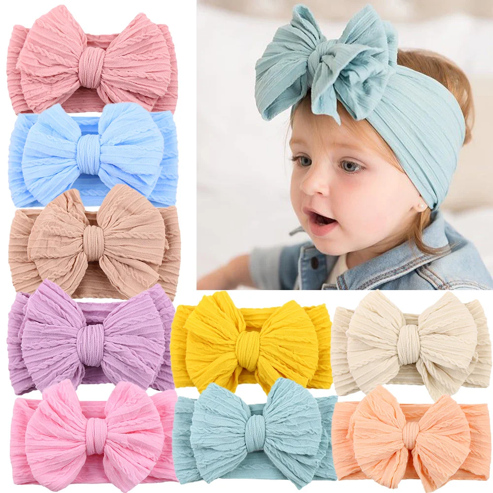 20Pcs/Lot Solid Cable Bow Baby Turban Headband Kids Nylon Layers Elastic Headwraps Newborn Boy Girl Hair Band Accessories