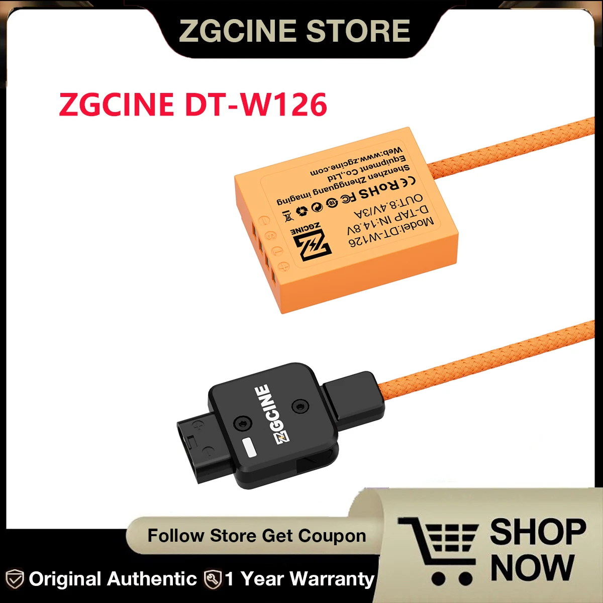 ZGCINE D-Tap to W126 for Fujifilm Dummy Battery Cable(braided wire）,ZGE DT-W126